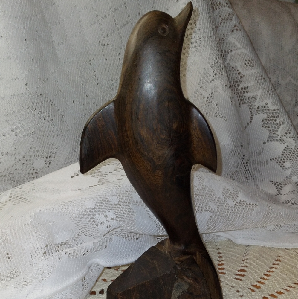 Vintage Ironwood Hand Carved Dolphin Statue